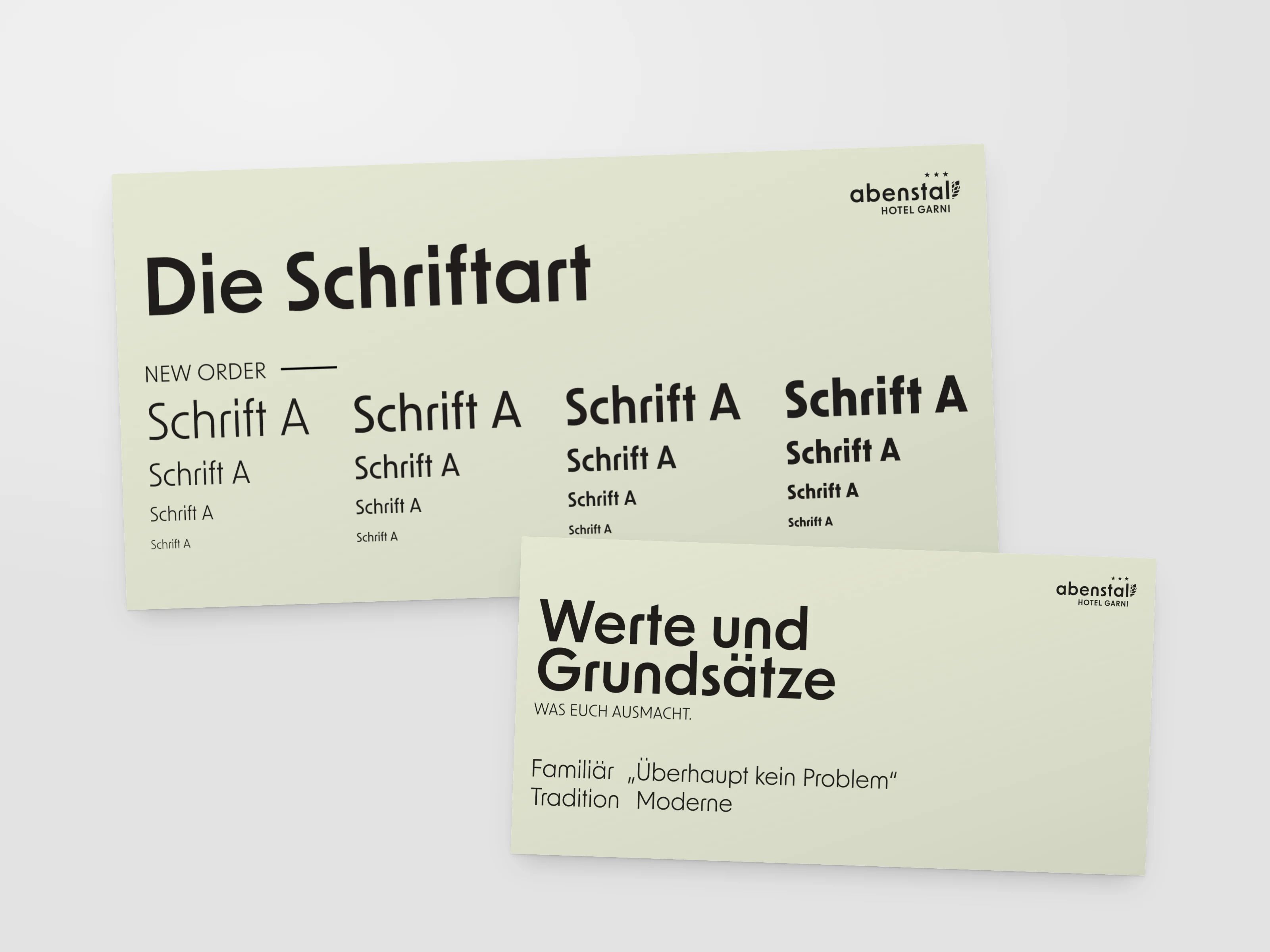 Schrift und Farben eines Hotel garni