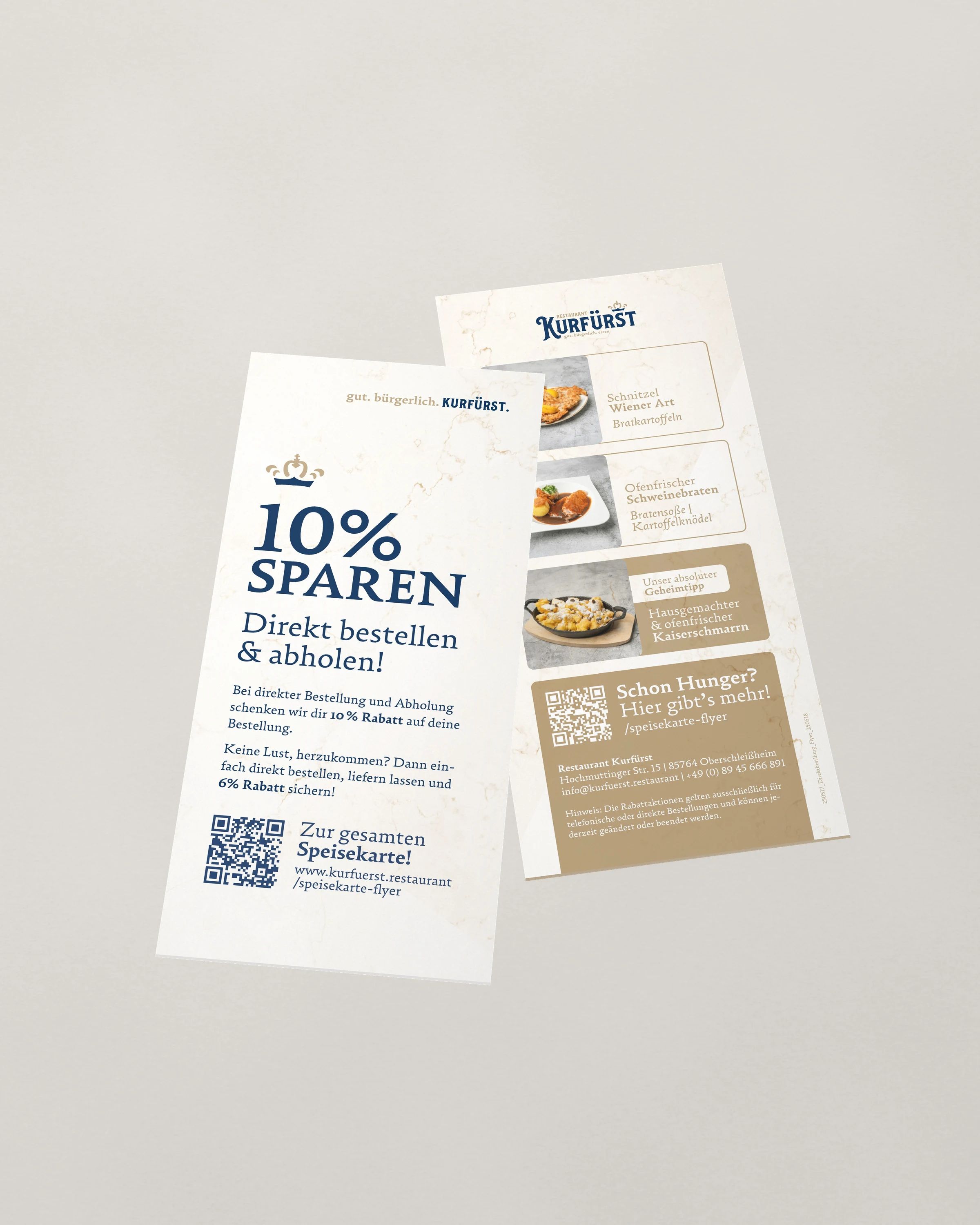 Bestellflyer eines Restaurants im Hochformat