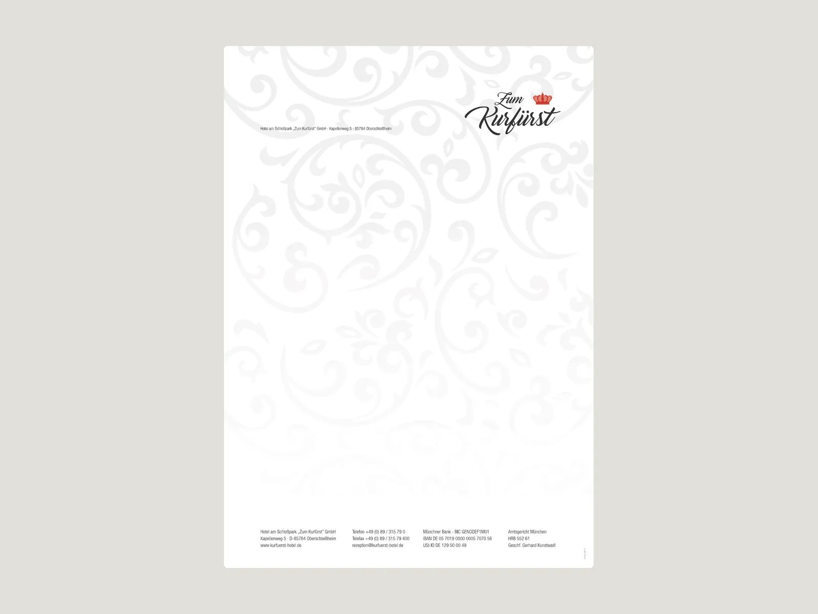 Briefbogen mit hellem Ornament und Signet