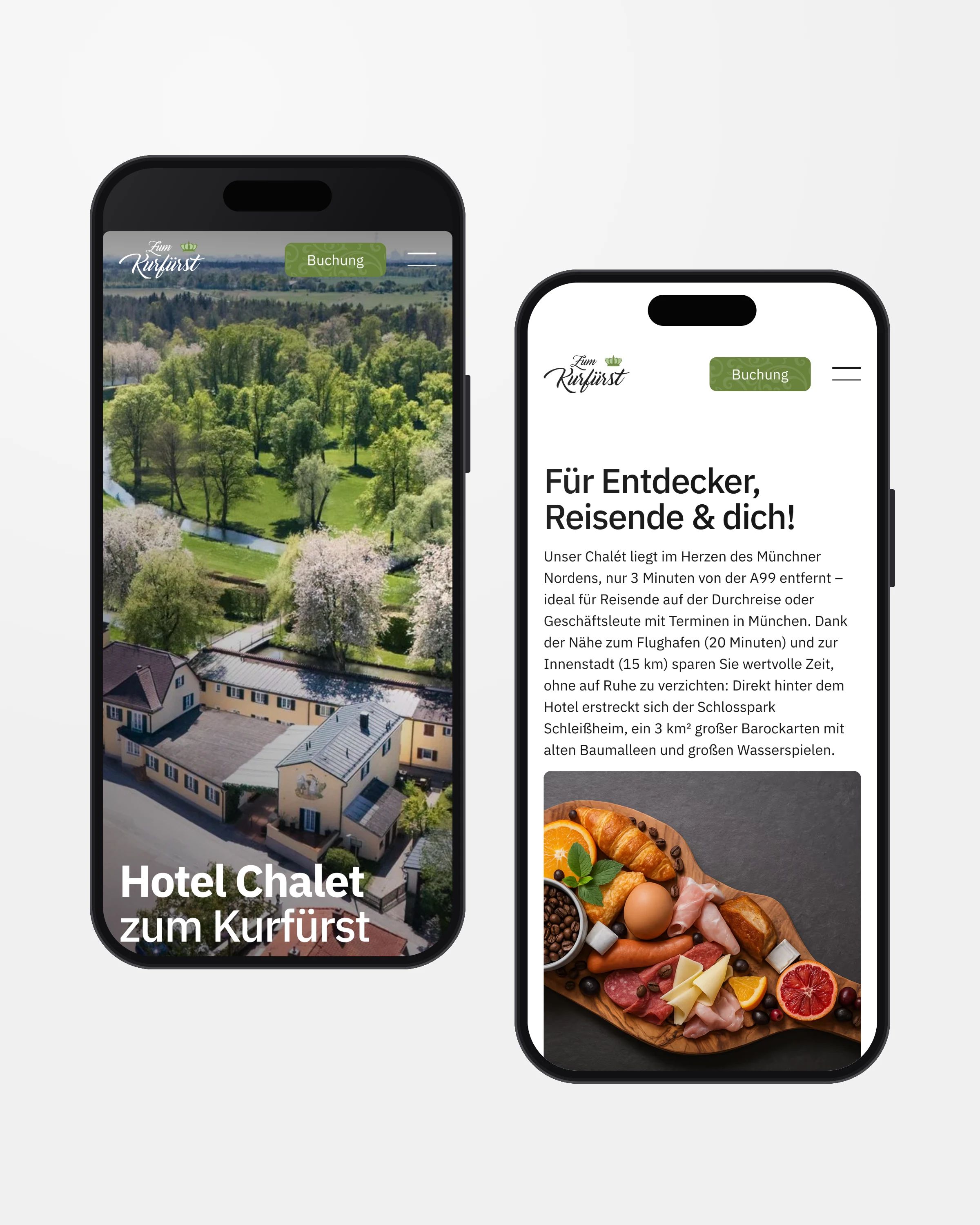 Webseite eines Hotels auf zwei Smartphones