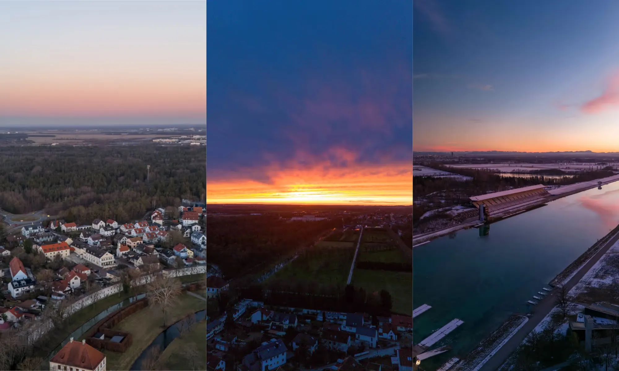 Luftbilder bei Sonnenuntergang