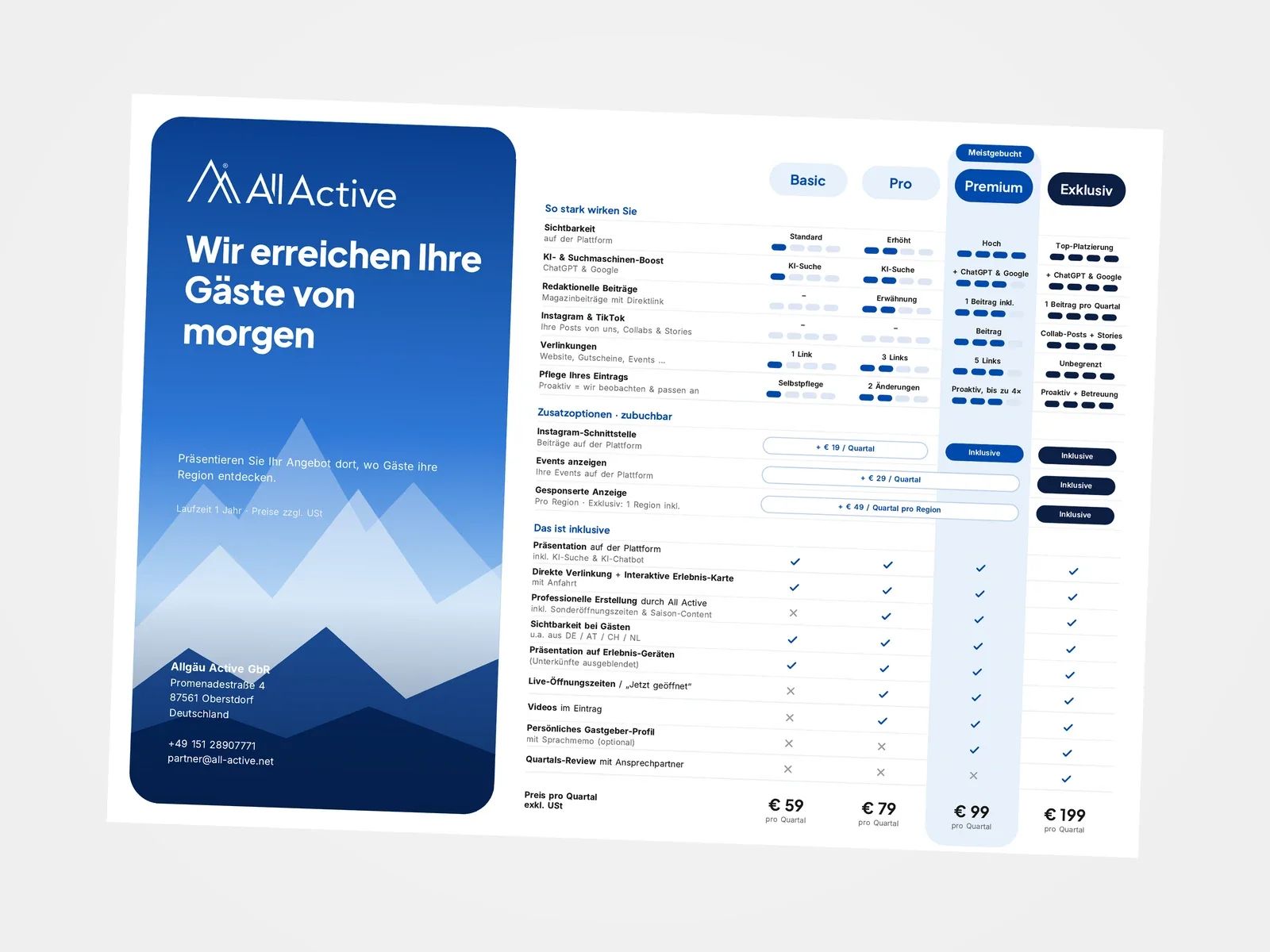 Gefalteter A4-Folder mit Paketen und Preisen