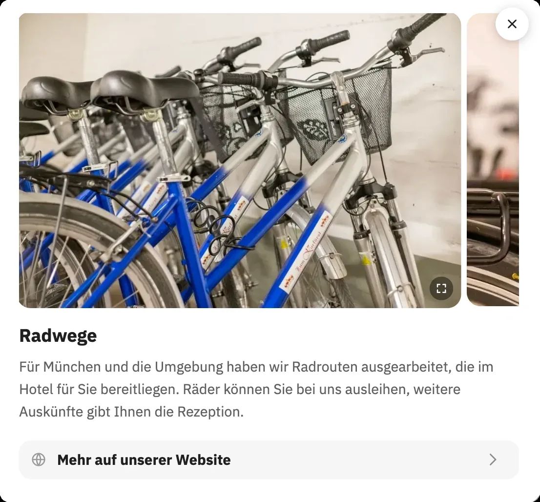 Hinweis zum Radverleih in der Web-App eines Hotels