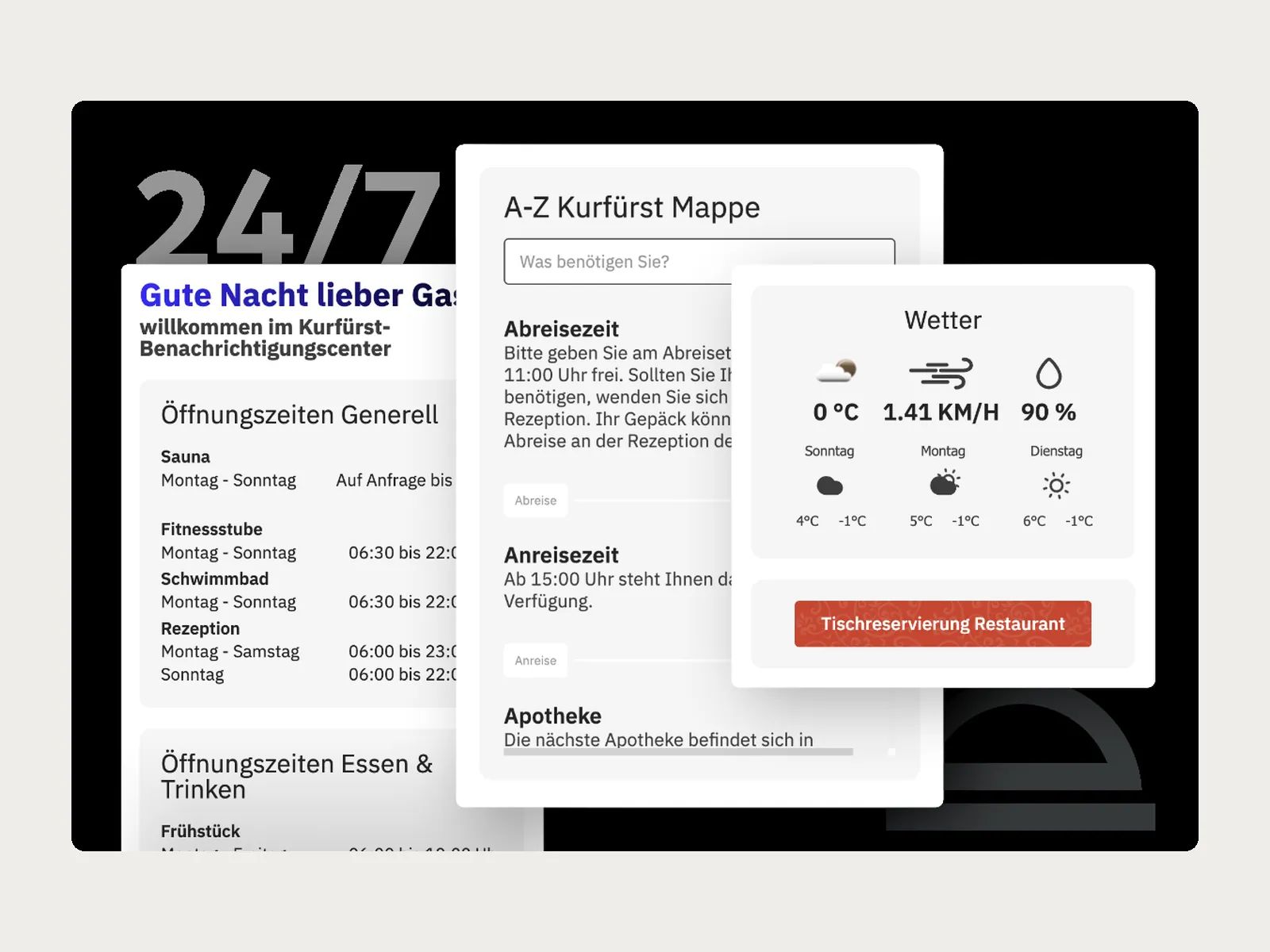 Digitale Gästemappe mit Öffnungszeiten und Wetter