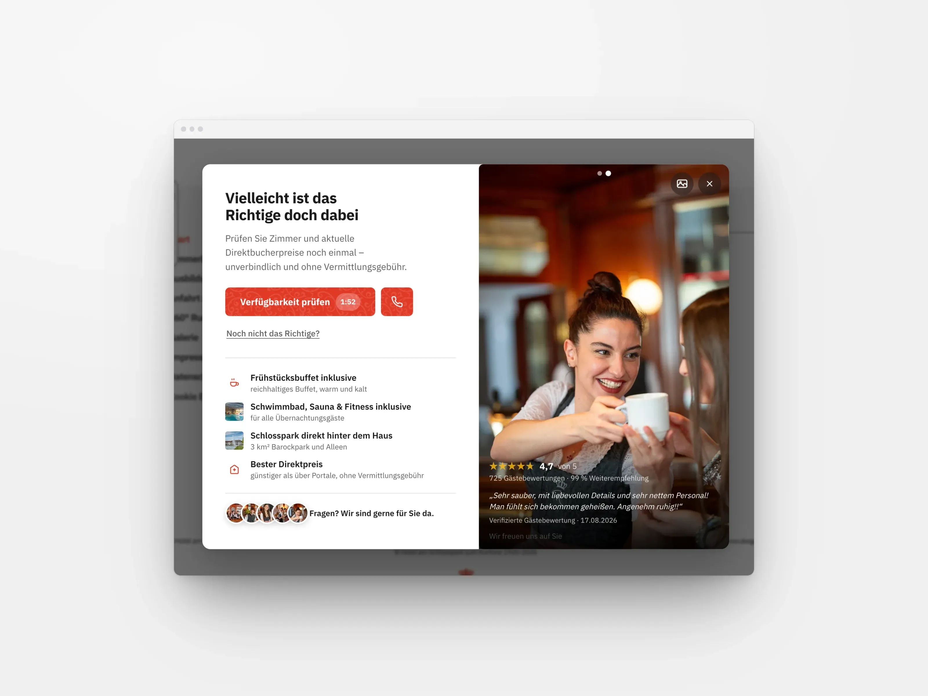 Buchungsfenster mit Paketen auf einer Hotelwebseite