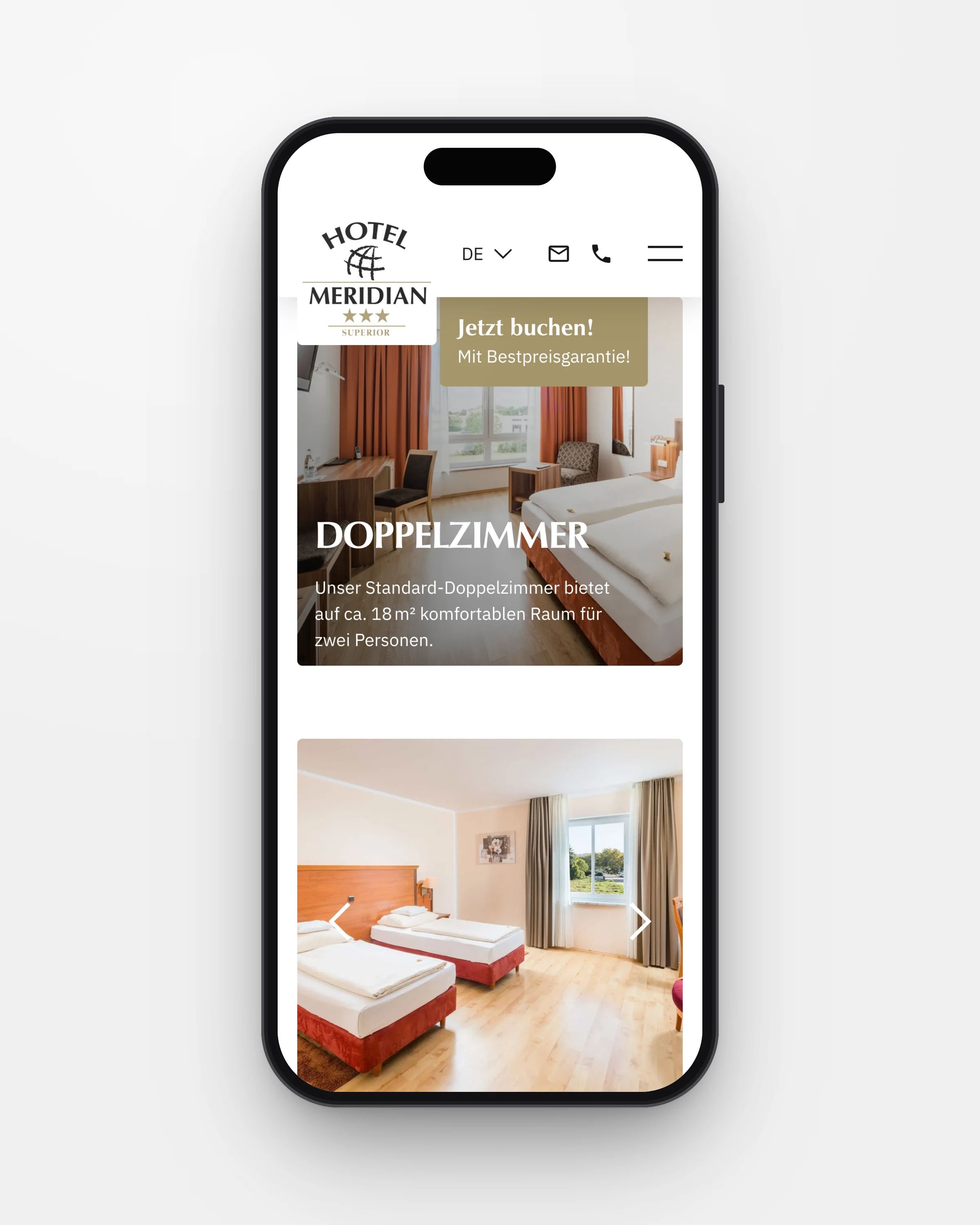Zimmerübersicht auf der Webseite eines Hotels auf dem Smartphone