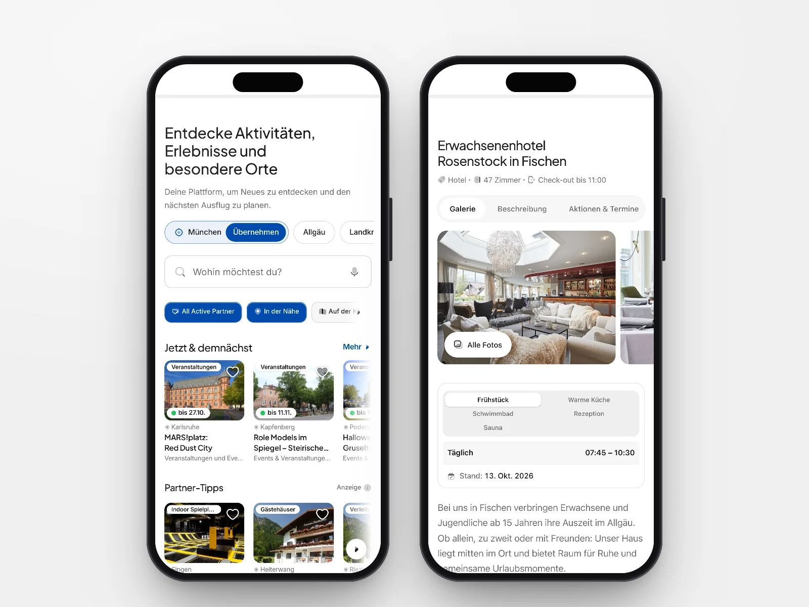 Erlebnisplattform auf zwei Smartphones