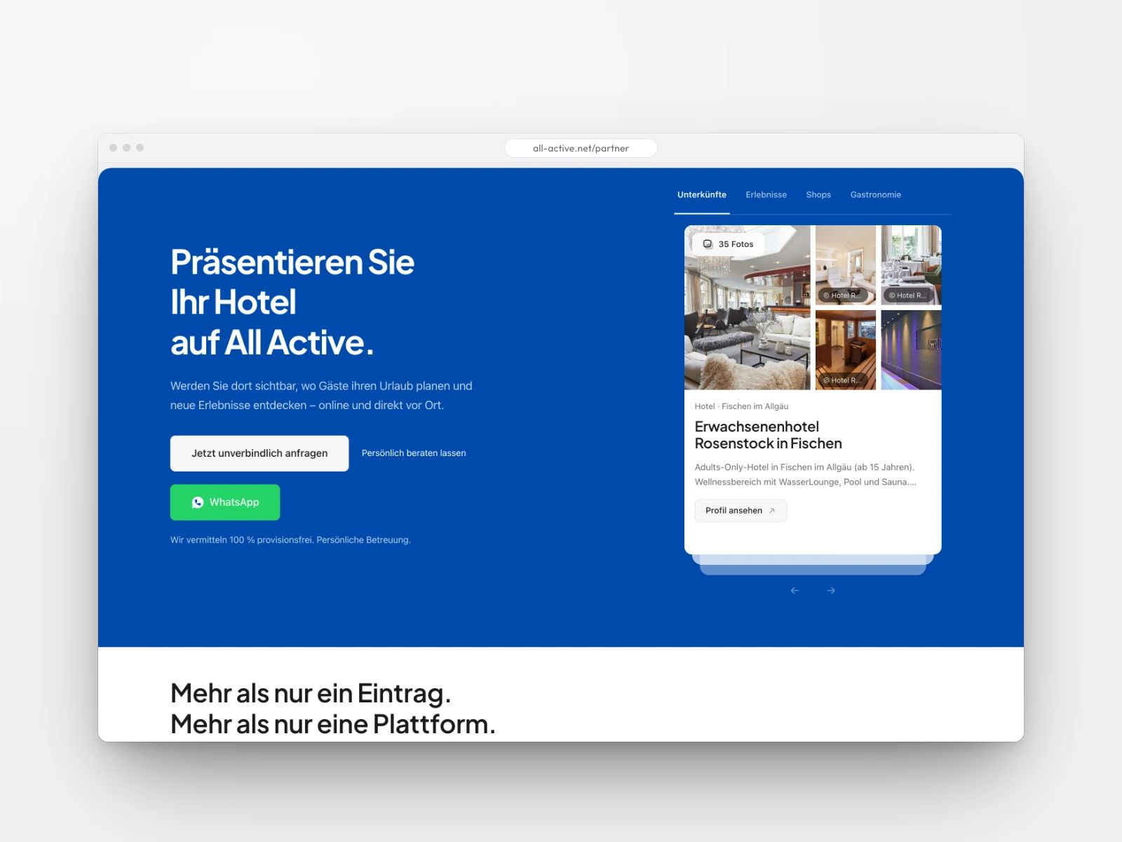 Faltblatt für die Partner einer Erlebnisplattform mit Preisen und Paketen