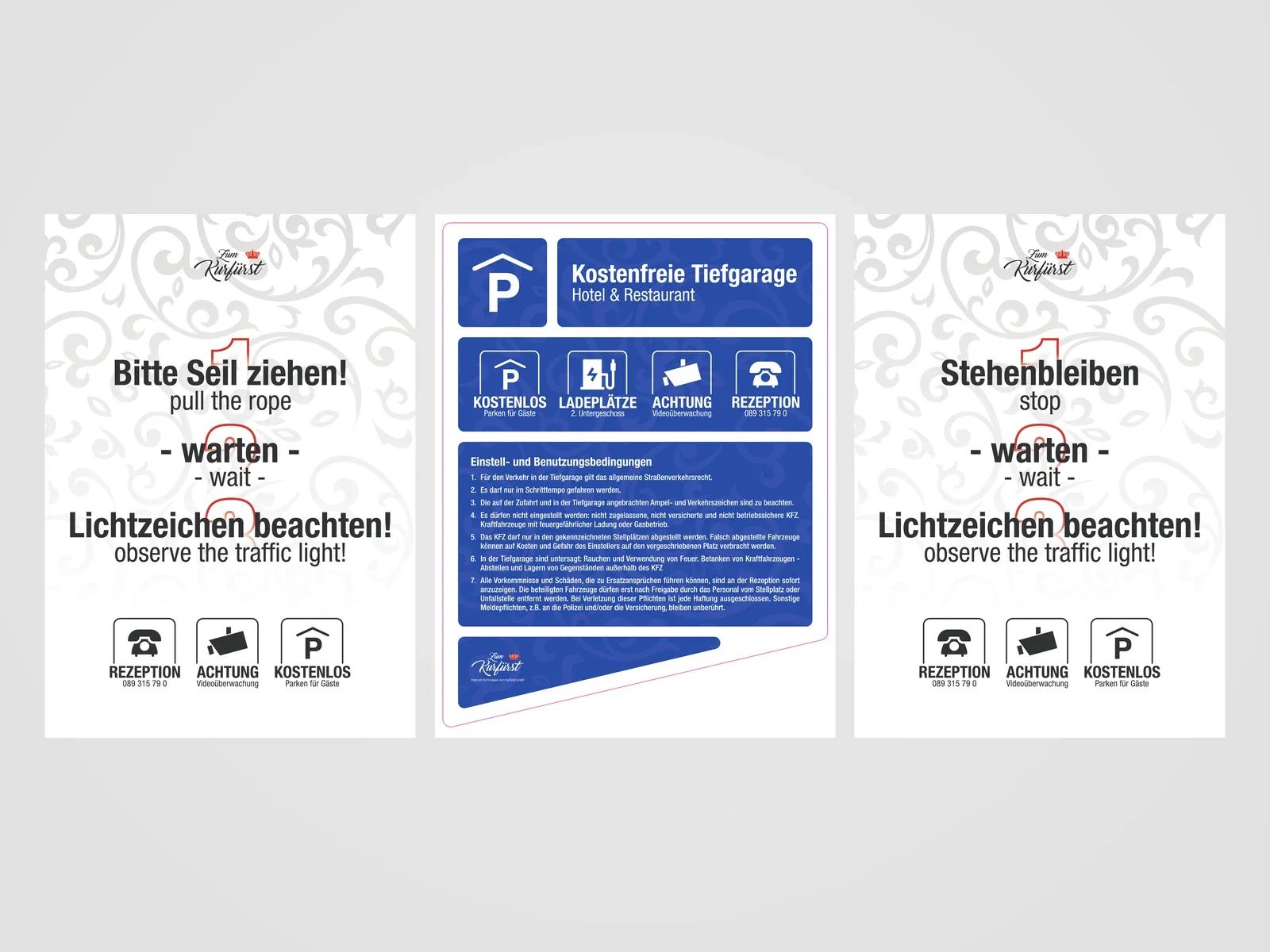 Schilder an der Einfahrt einer Tiefgarage