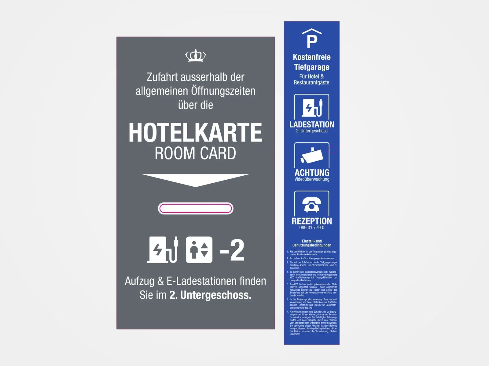 Schilder an der Zufahrt einer Tiefgarage