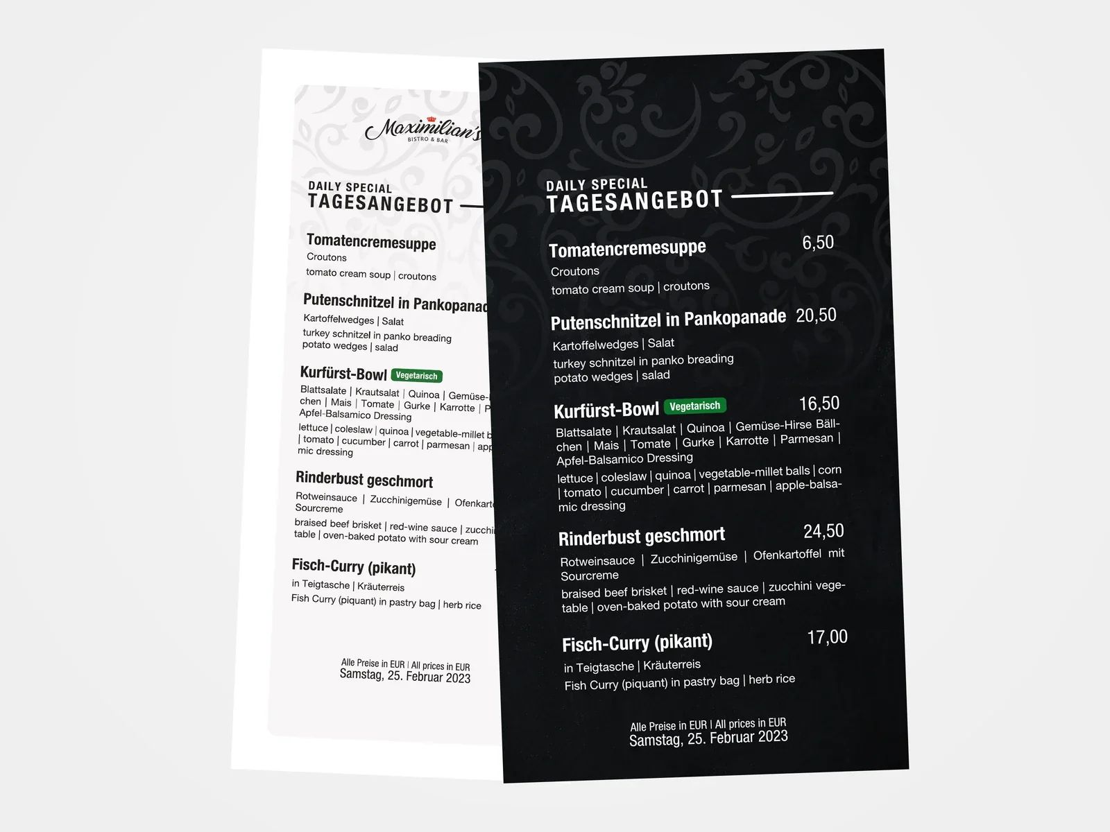 Tageskarte in heller und dunkler Fassung