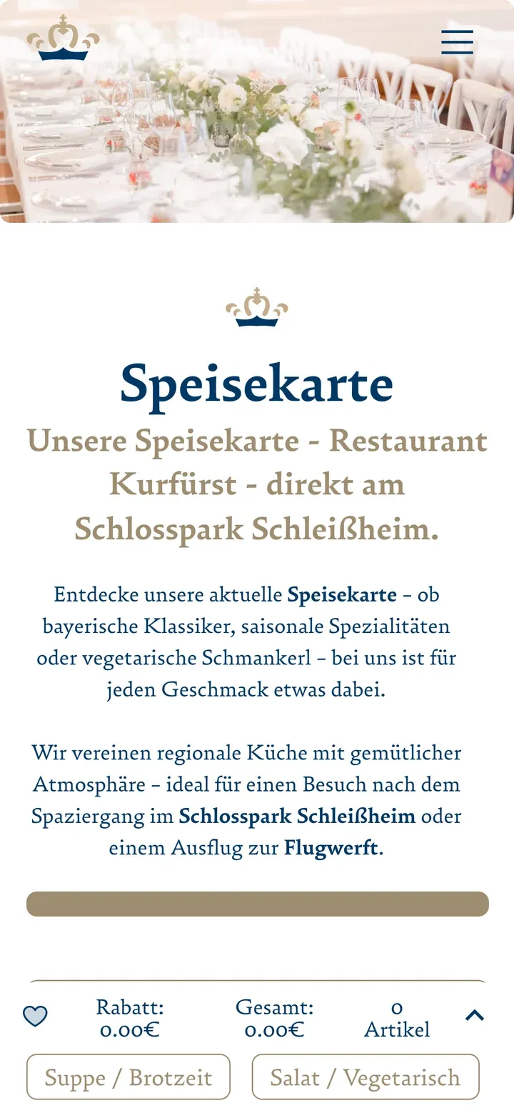 Speisekarte eines Restaurants auf dem Handy